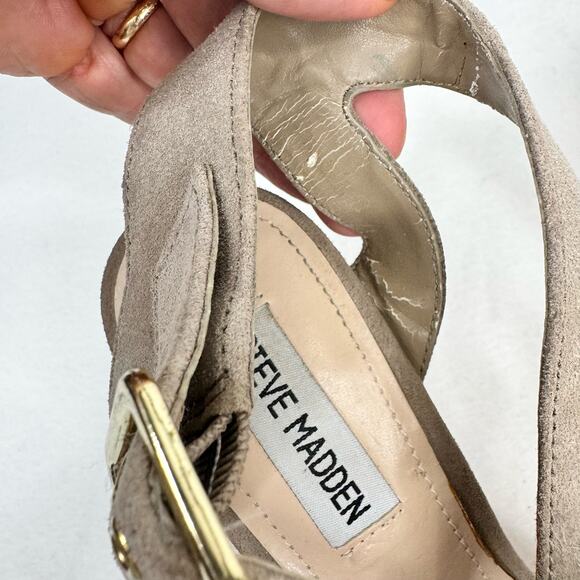 Steve Madden Showntel Platform Wedge Sandal Strappy Suede Neutral Tan Size 9M - Picture 7 of 10